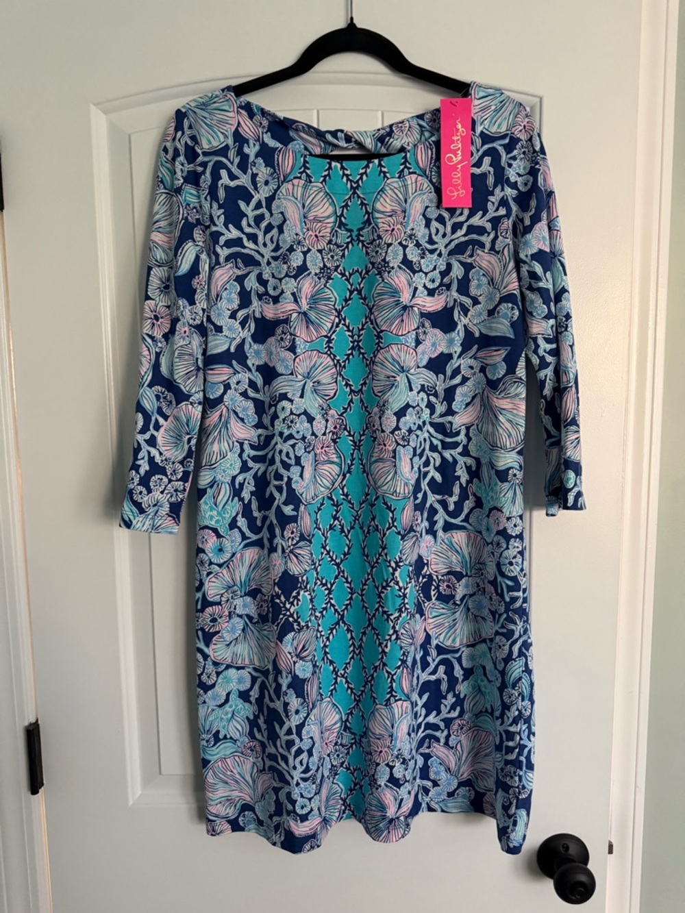 NWT Lilly Pulitzer Navy Turquoise Pink Floral Bay Shift Dress